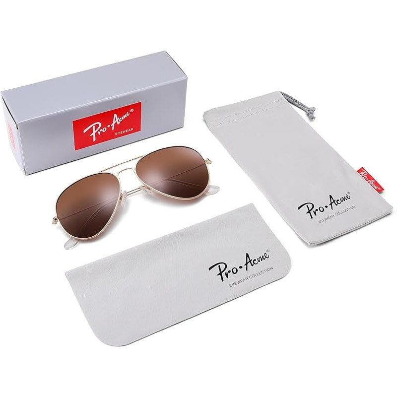 New Pro Acme Brown Gold Aviator Sunglasses Men Women Classic Polarized UV400