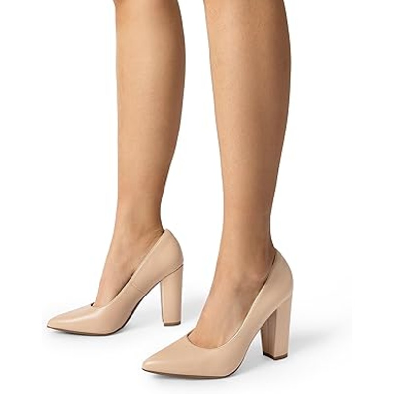 New Dream Pairs Womens Size 7.5 Tan Pointy Toe 4" Block Heel Slip On Pumps Shoes