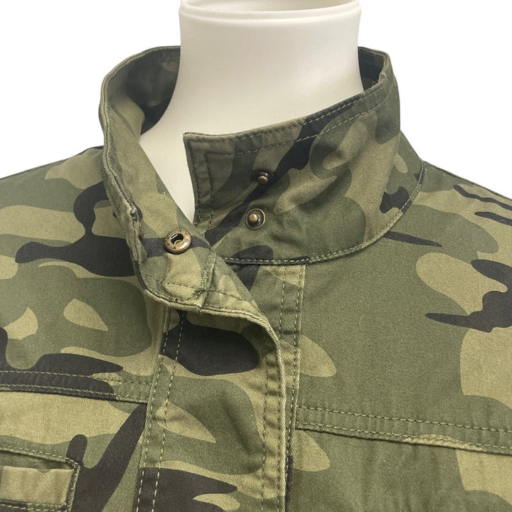 Serra Womens Large Camouflage Camo Long Sleeve Stretch Cotton Snap Up Jacket