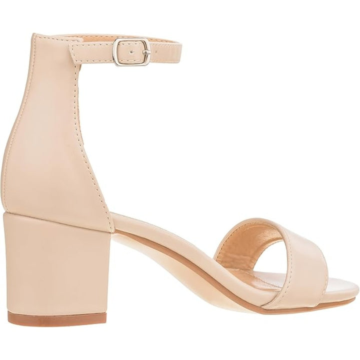 ILLUDE Womes 8.5 Nude Tan Open Toe Ankle Strap Low Block Chunky Heels Sandals