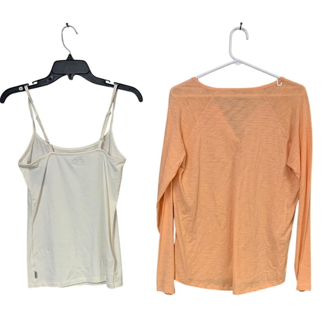 2 New Eddie Bauer Womens XS Orange White Slub Essential Layering Cami Tee Shirts