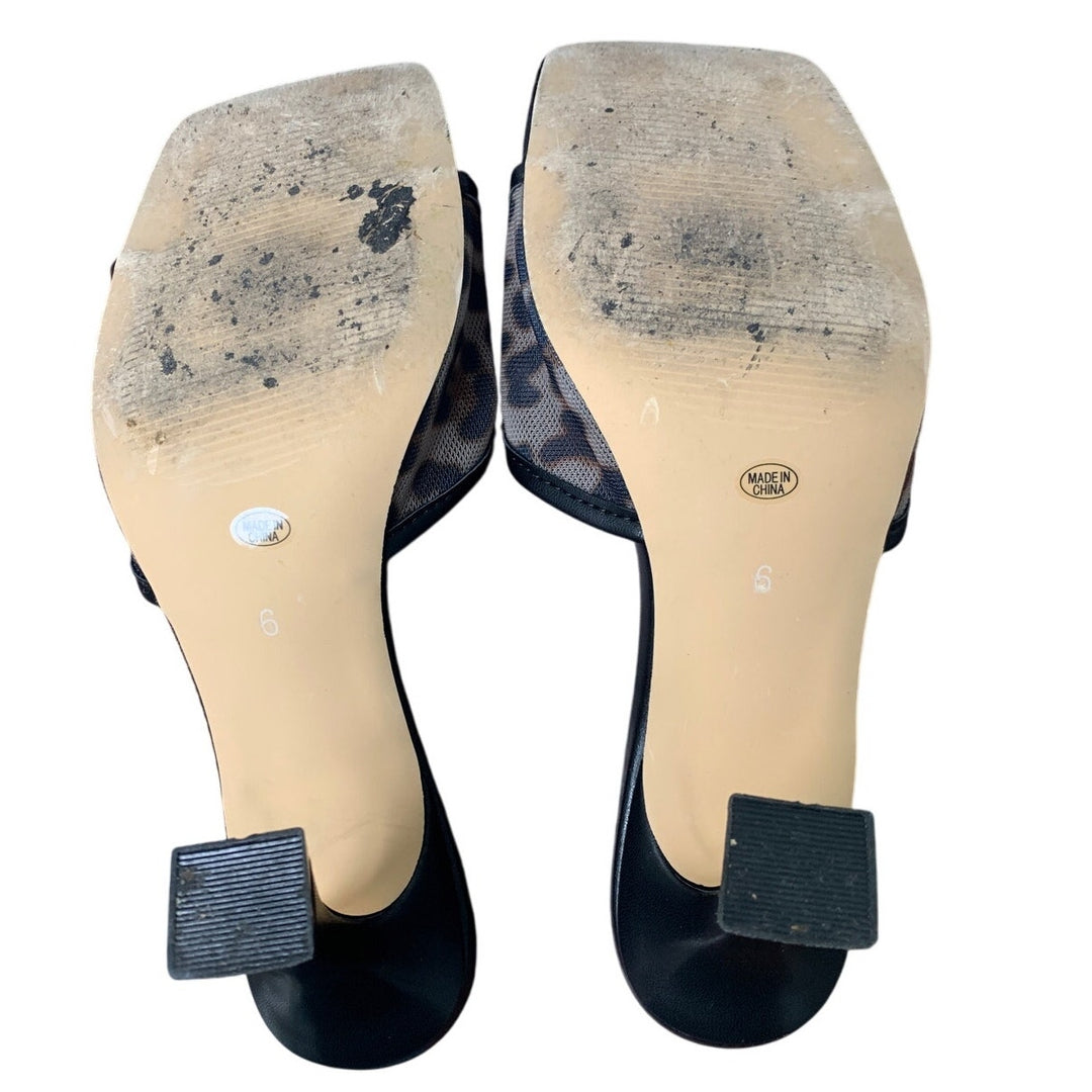 Modatope Womens Size 6 Black Leopard Mesh Open Toe 3" Heel Slide On Sandal Shoes