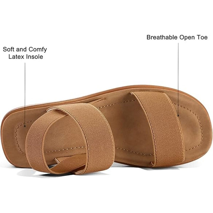 Mysoft Womens 9.5 Camel Brown 1.5" Platform Wedges Elastic Strap Sandal Shoes
