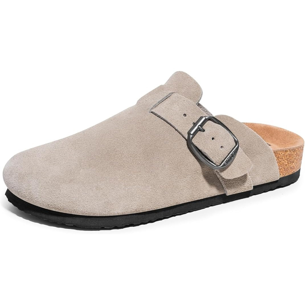 New Fitory Mens Size 10 Taupe Suede Arch Support Cork Mule Sandal Shoes w Flaw