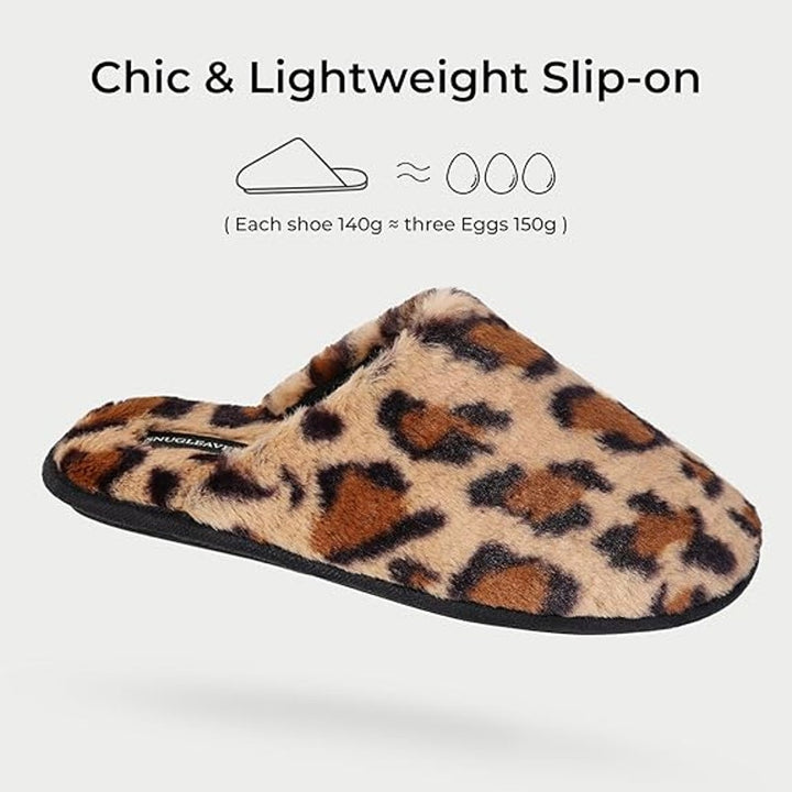 Snug Leaves Womens Size 7-8 Cheetah Print Slippers Fuzzy Slip On House Shoes