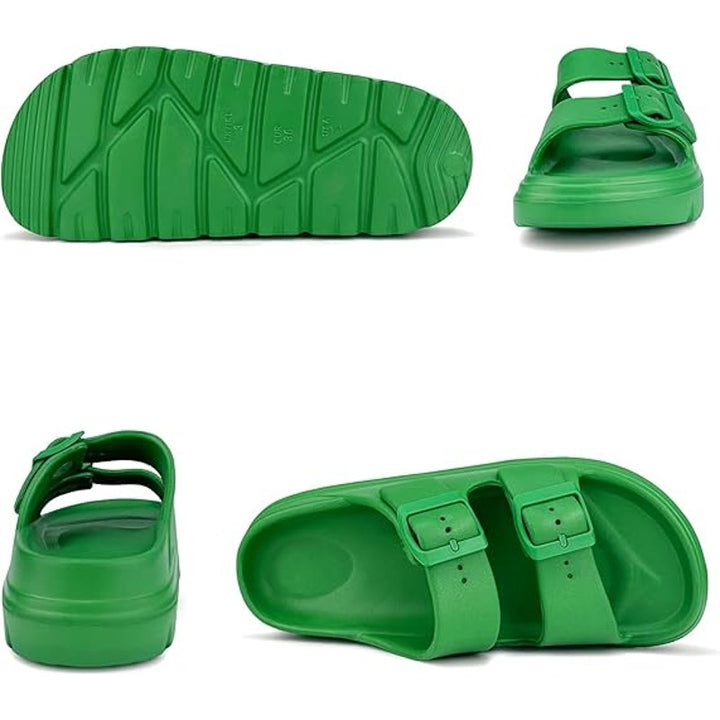 Haifago Womens Size 8 Green Double Buckle 2" Platform Slide On Clog Sandal Shoes