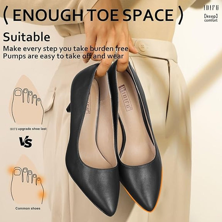 IDIFU Womens Size 7.5 Black 3" Stiletto Heel PU Leather Closed Pointed Toe Shoes