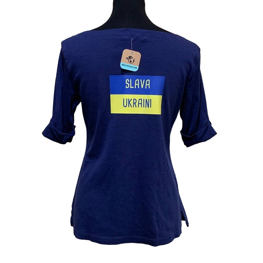 Upcycled Hand Printed Medium Summer Seagull Flag Slava Ukraini Artist Tee