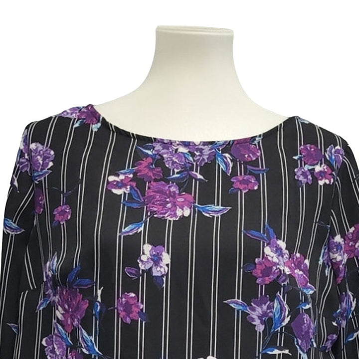 Apt 9 Womens Medium 100% Polyester Long Sleeve Floral Pin Striped Blouse