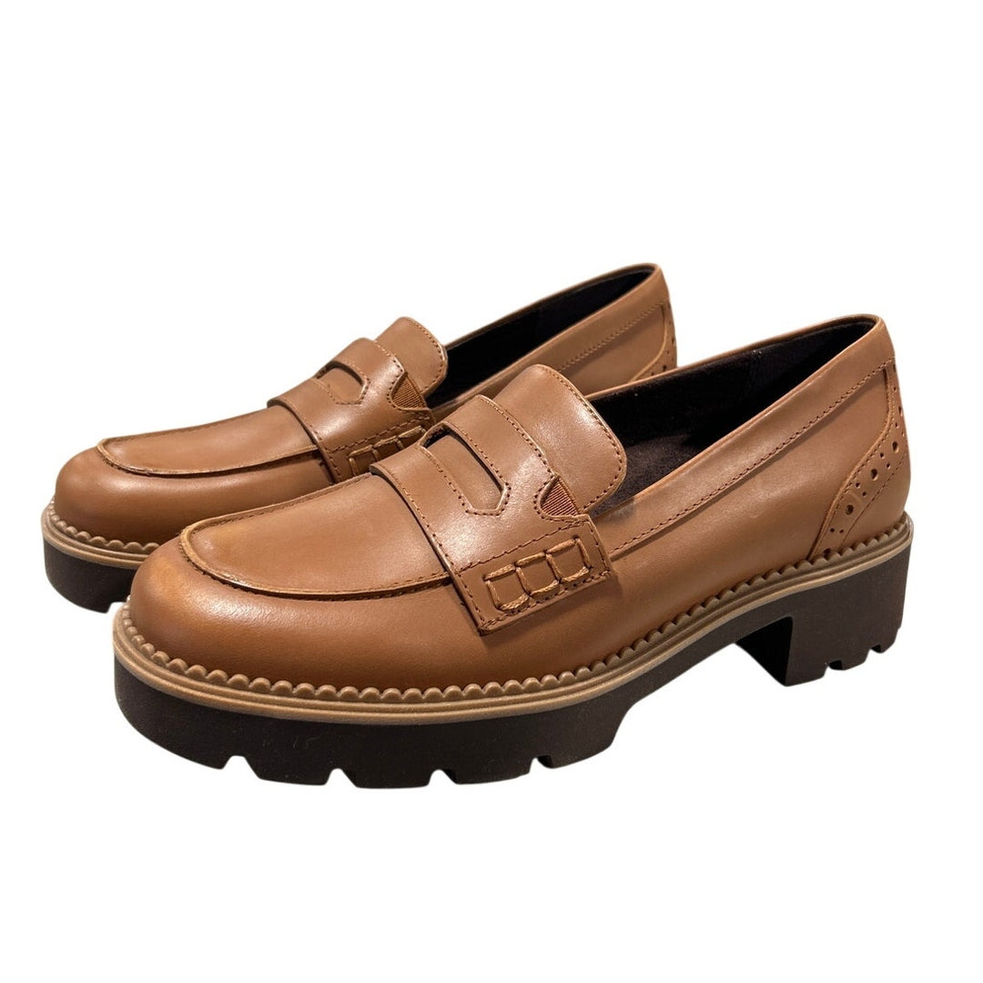 New Vionic Womens Size 6.5 Chestnut Brown Leather Fillmore Slide On Loafer Shoes