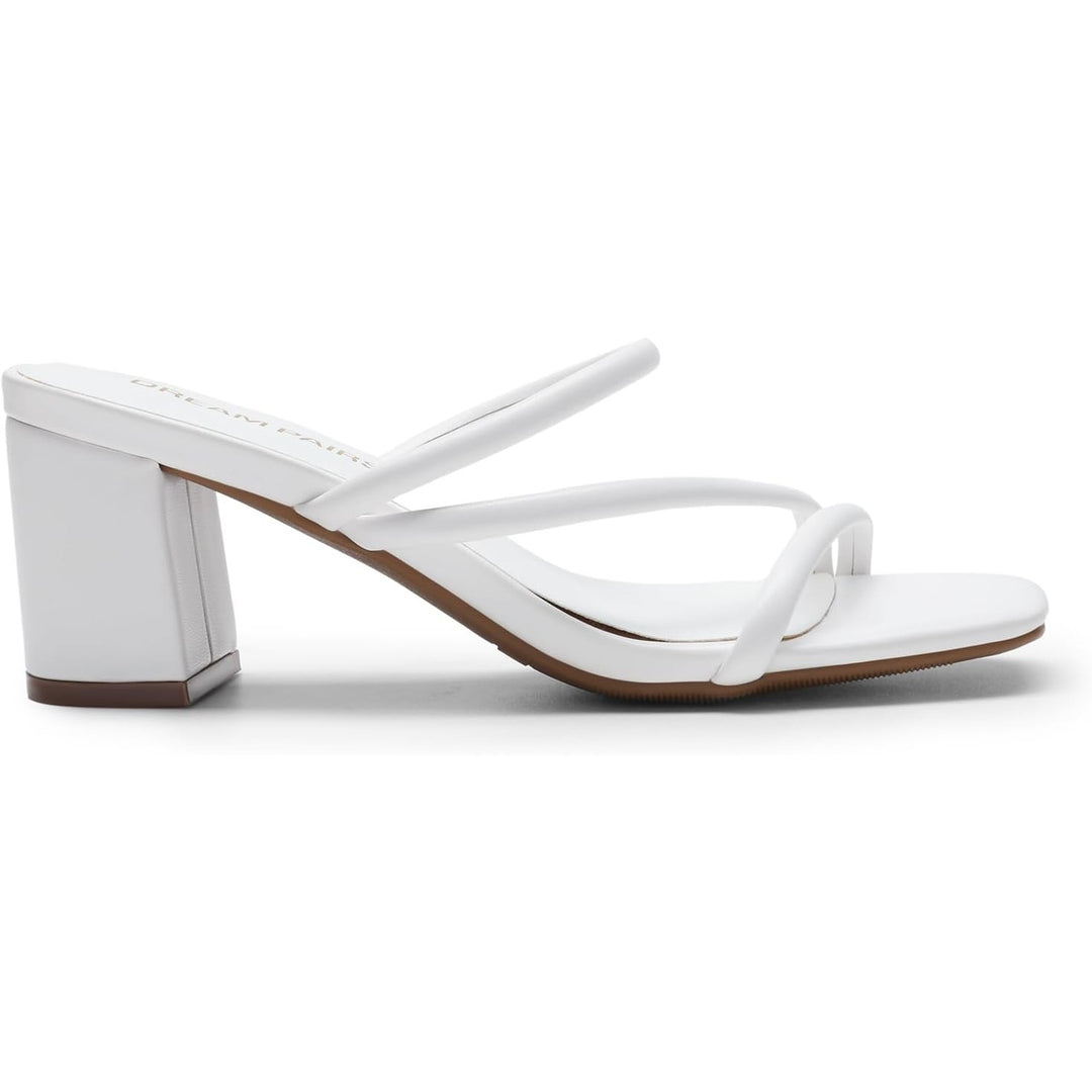 Dream Pairs Womens Size 7.5 White Faux Leather Strappy Slide On 3" Chunky Heels