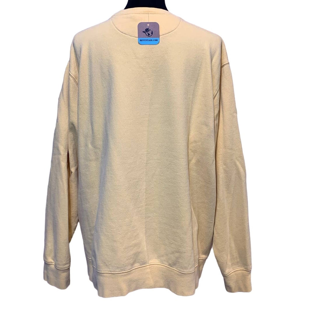 Hand Printed XL Upcycled Pumpkin Autumn Fall Flower Long Sleeve Sweatshirt