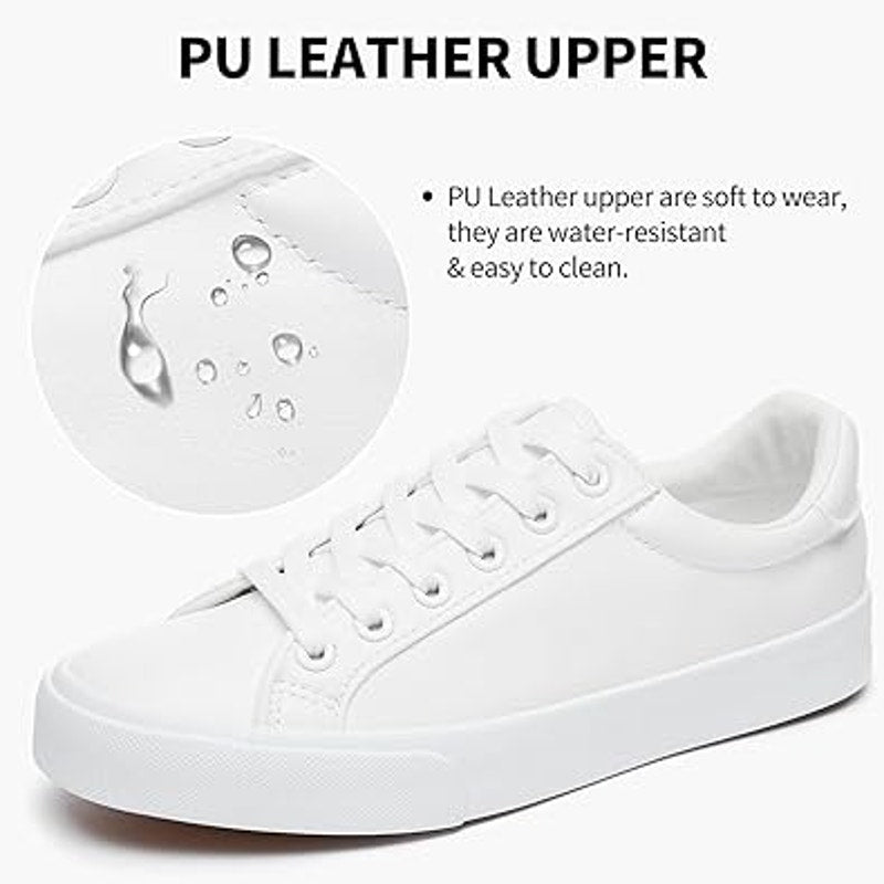 Sernial Womens Size 8 White Faux Leather Lace Up Comfort Tennis Athletic Shoes