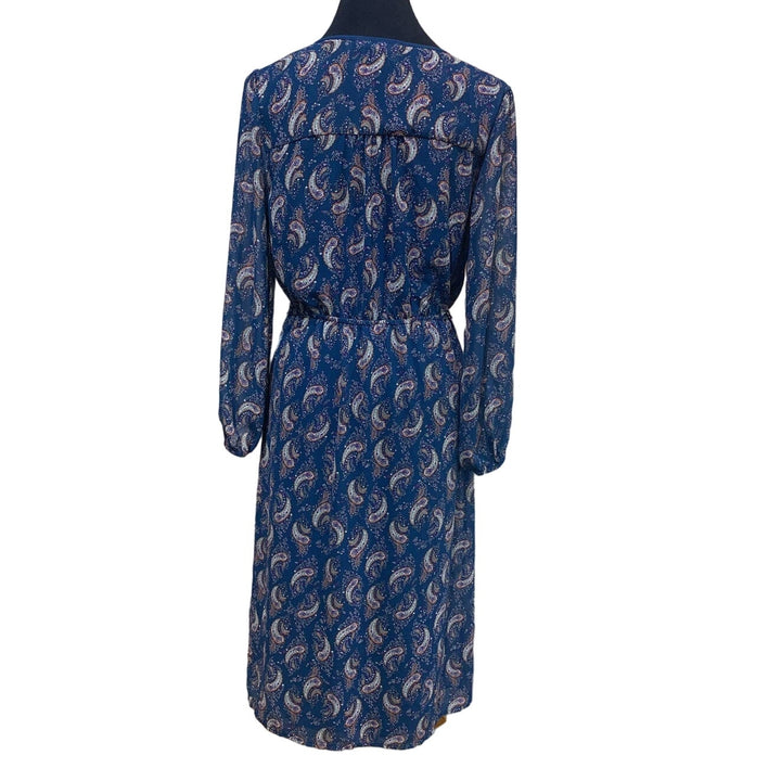 DR2 Medium Long Blouson Sleeve Lightweight Paisley Button Front Lined Dress