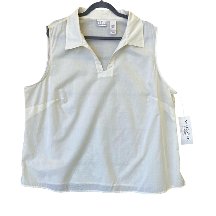 NWT New Villager Sport Womens Size 3X Plus Ivory 100% Cotton Sleeveless Blouse