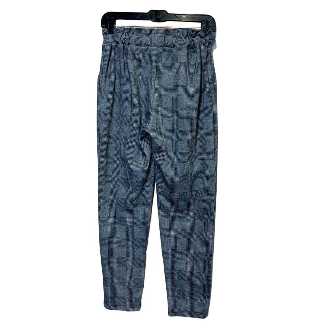 Ambiance Small Houndstooth Plaid Black White Paper Bag Elastic Waist Pants