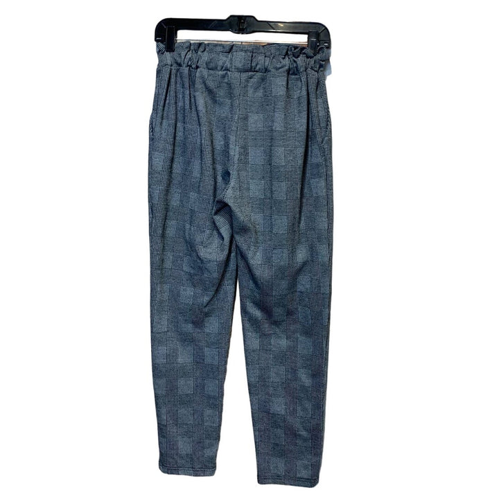 Ambiance Small Houndstooth Plaid Black White Paper Bag Elastic Waist Pants