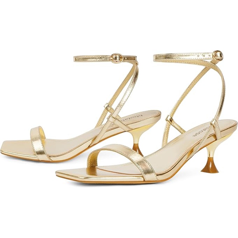 Modatope Womens Size 8 Shiny Gold Open Toe 2.75" Heel Ankle Strap Sandal Shoes