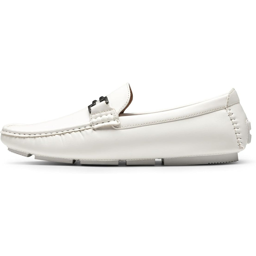 Bruno Marc Men Size 10.5 White Faux Leather Buckle Slide On Driving Loafer Shoes