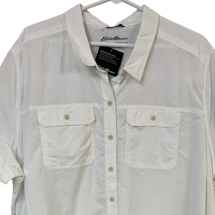 New Eddie Bauer Womens 3X White UPF 50+ Mountian Ripstop SS Button Up Shirt