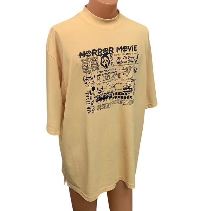 Upcycled Hand Printed Mens XXL Horror Movie Jason Ghostface Freddy Tee Shirt