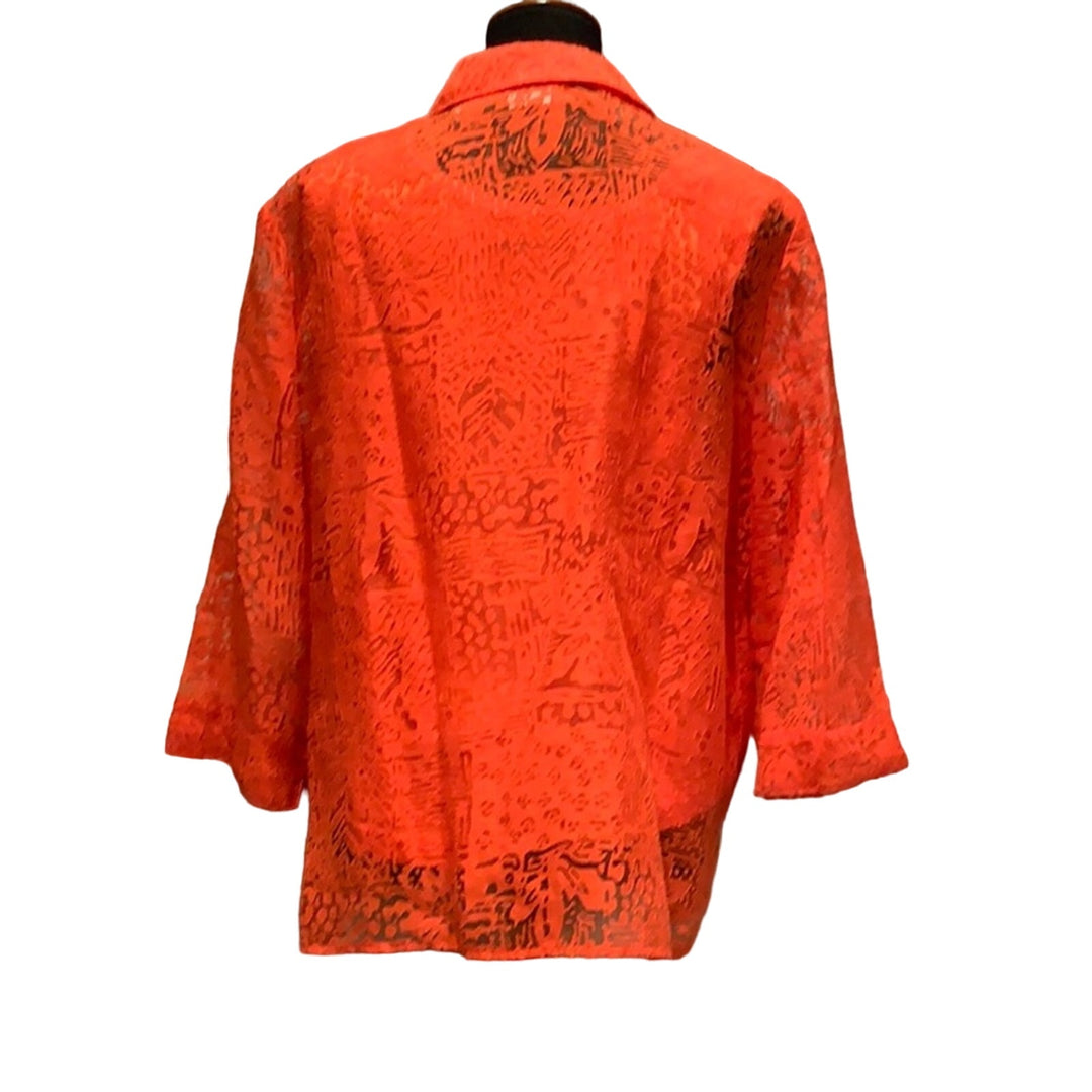 White Stag XL 2 Piece Orange Tank Top Layer w Lacy Overlay Button Down Blouse