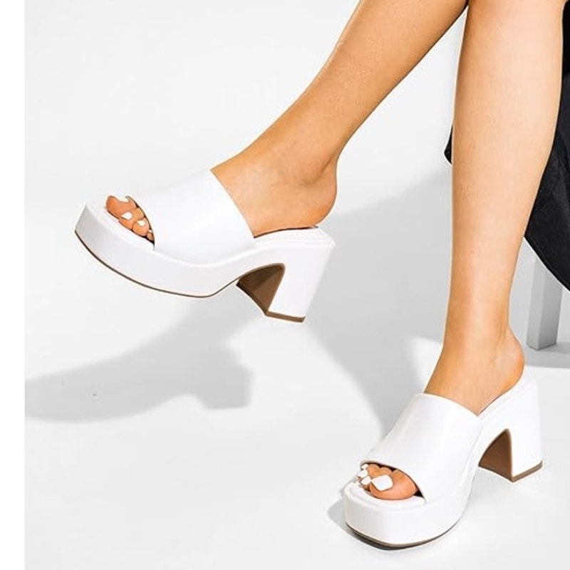 New Dream Pairs Womens Size 8 White High Chunky Platform Slip on Open Toe Heels