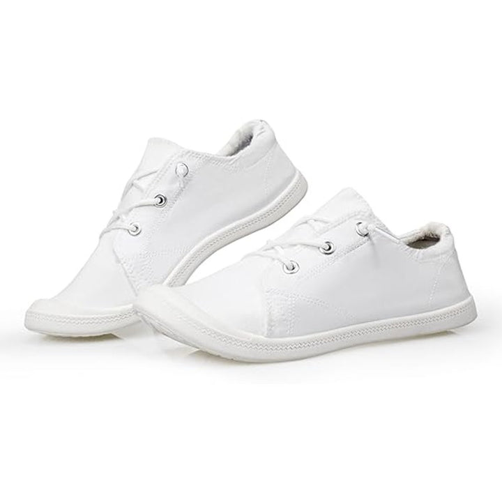 Lxuan Womens Size 6 White Sneakers Round Toe Lace Up Slip On Low Top Shoes