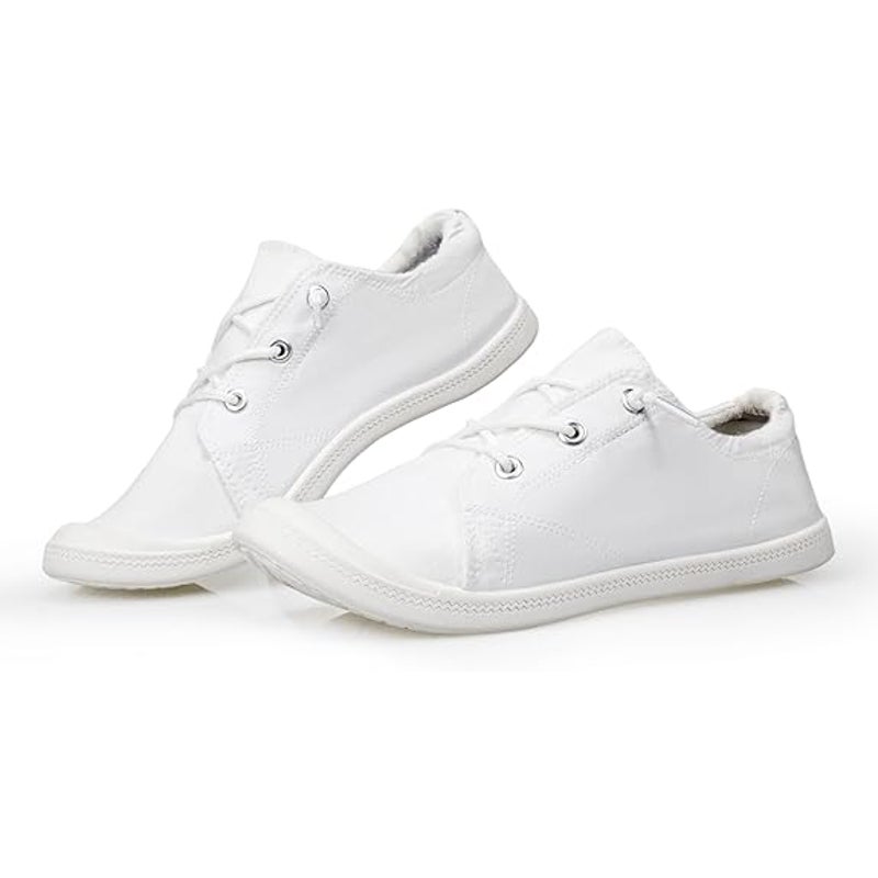 Lxuan Womens Size 6 White Sneakers Round Toe Lace Up Slip On Low Top Shoes