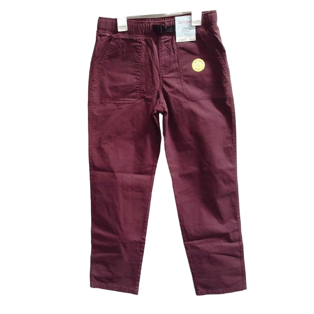New Cat &amp; Jack Boys Purple Belted Elastic Waist Jogger Reinforced Knee Pants