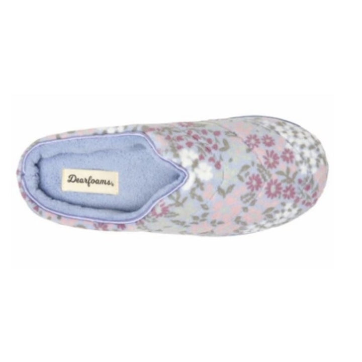 New In Box Dearfoams Womens Medium 7/8 Blue Floral Memory Foam House Slippers