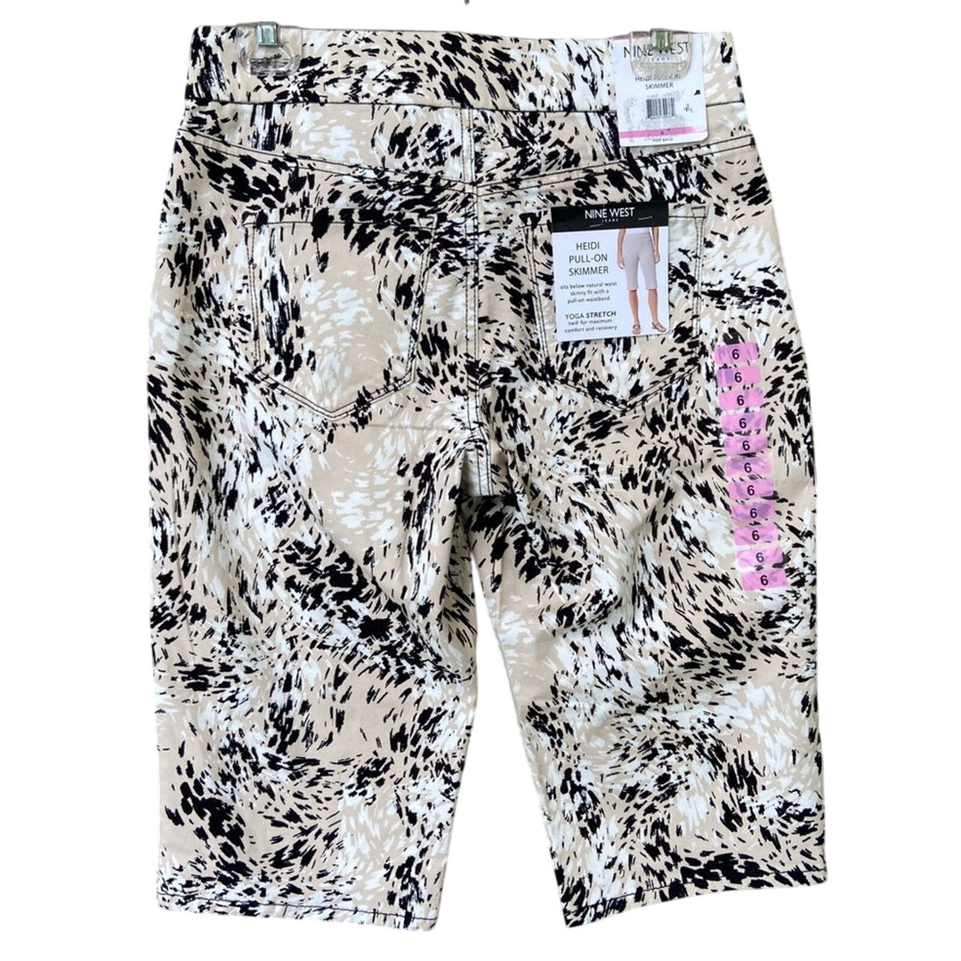 NWT New Nine West Womens Size 6 Stone Abstract Print Heidi Pull On Skimmer Pants