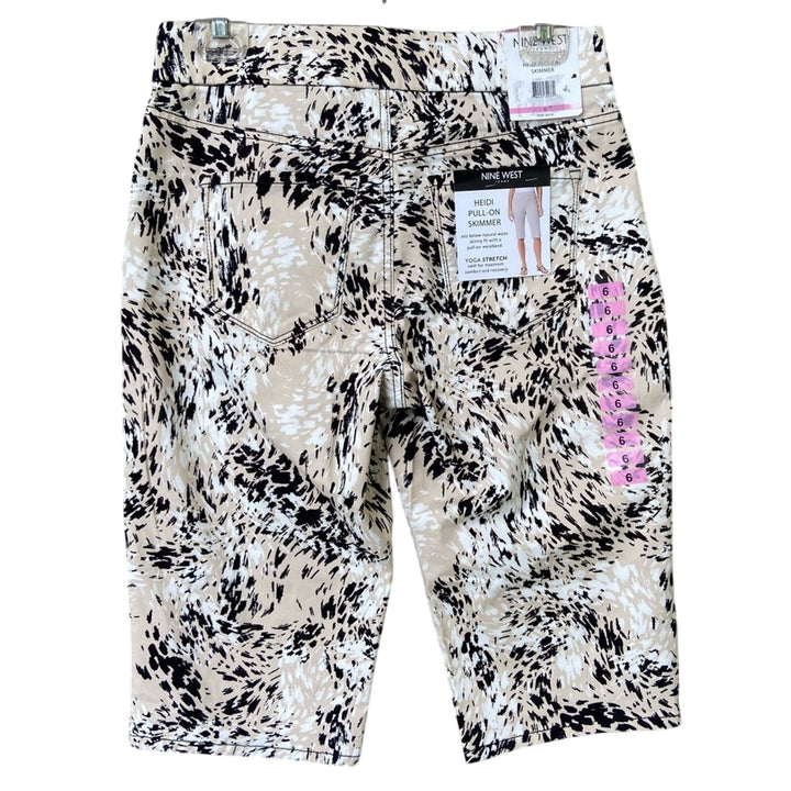 NWT New Nine West Womens Size 6 Stone Abstract Print Heidi Pull On Skimmer Pants