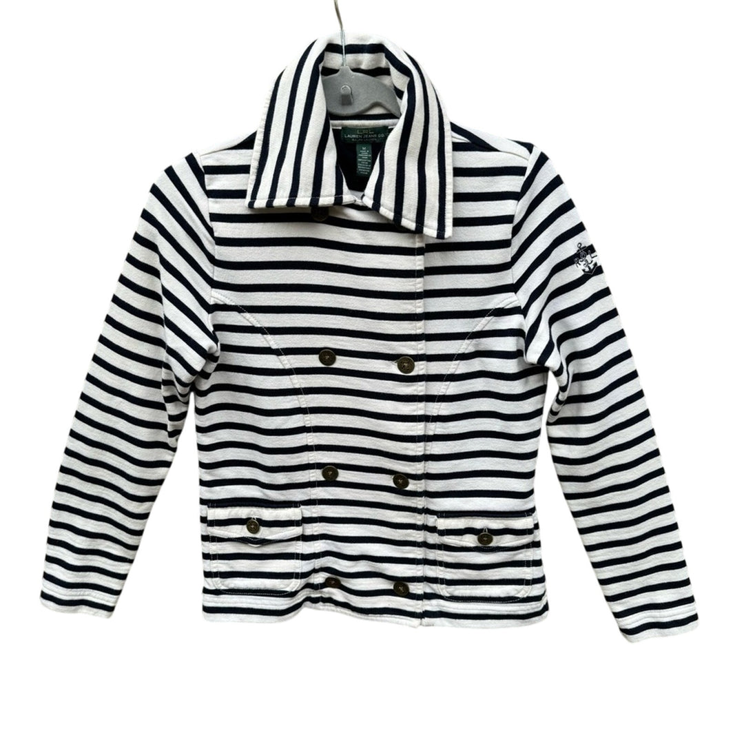 Lauren Ralph Lauren Womens Medium Navy Striped Long Sleeve Button Up Jacket