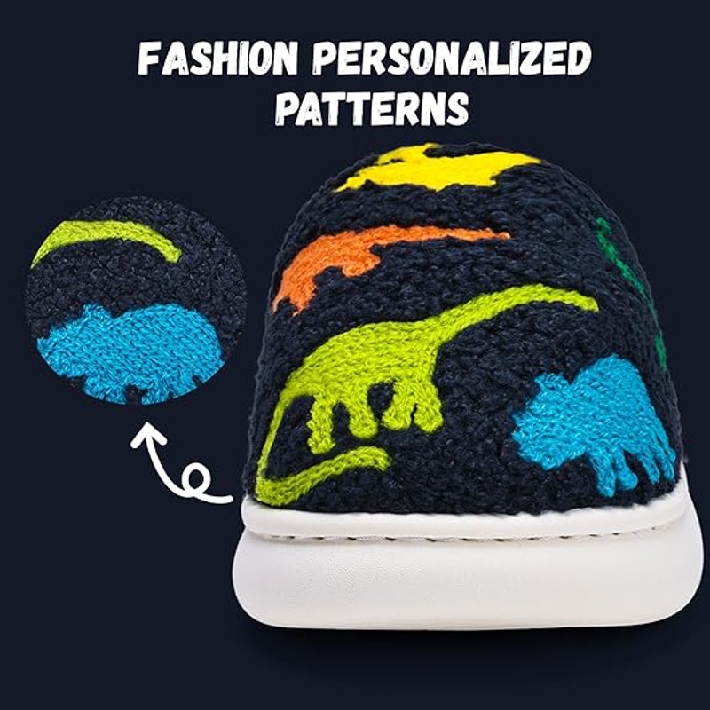 IceUnicorn Boys Size 5 Navy Blue Dinosaurs Warm Winter House Slippers Shoes