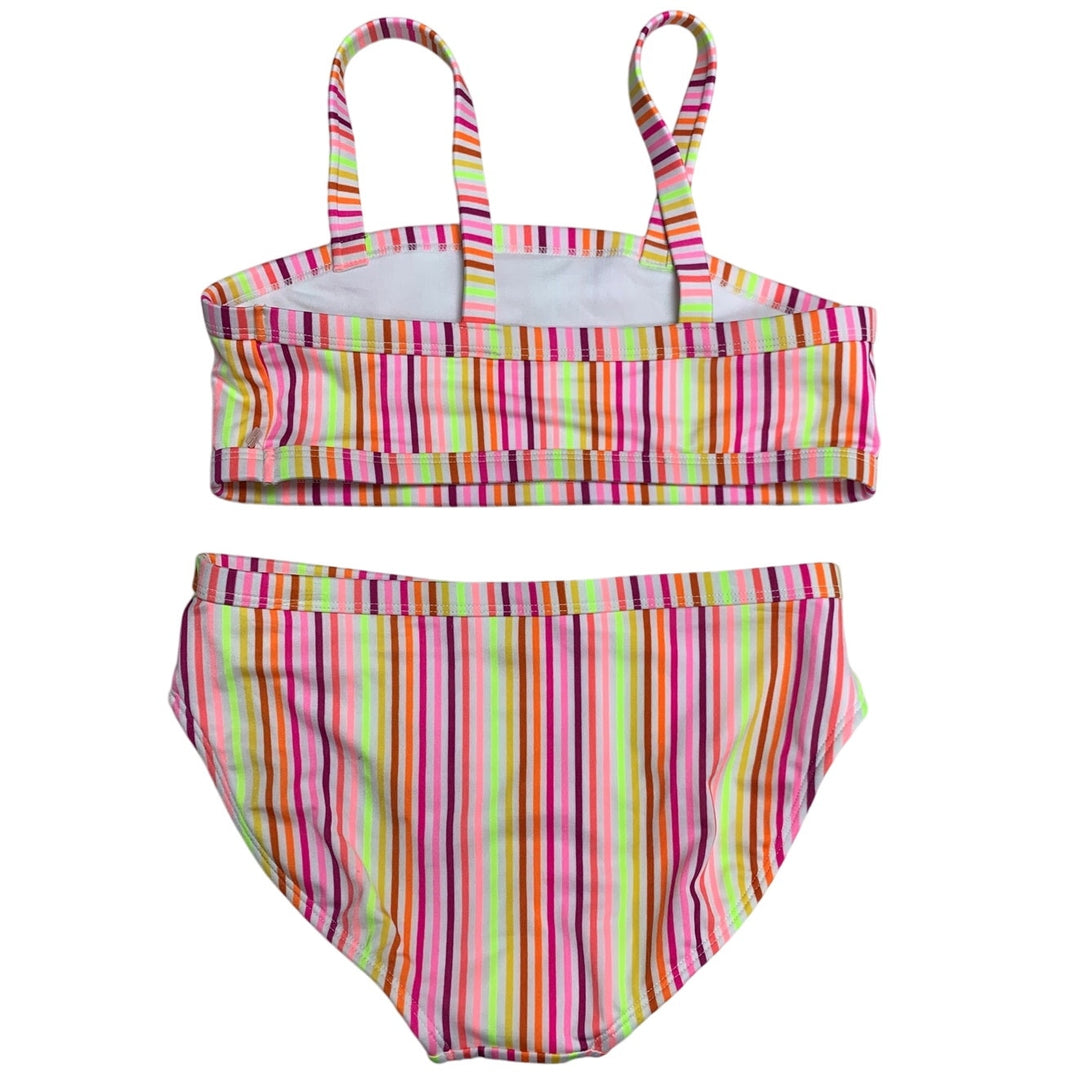 New Cat &amp; Jack Girls Large (10/12) UPF 50+ Neon Stripe Bikini 2PC Swimsuit