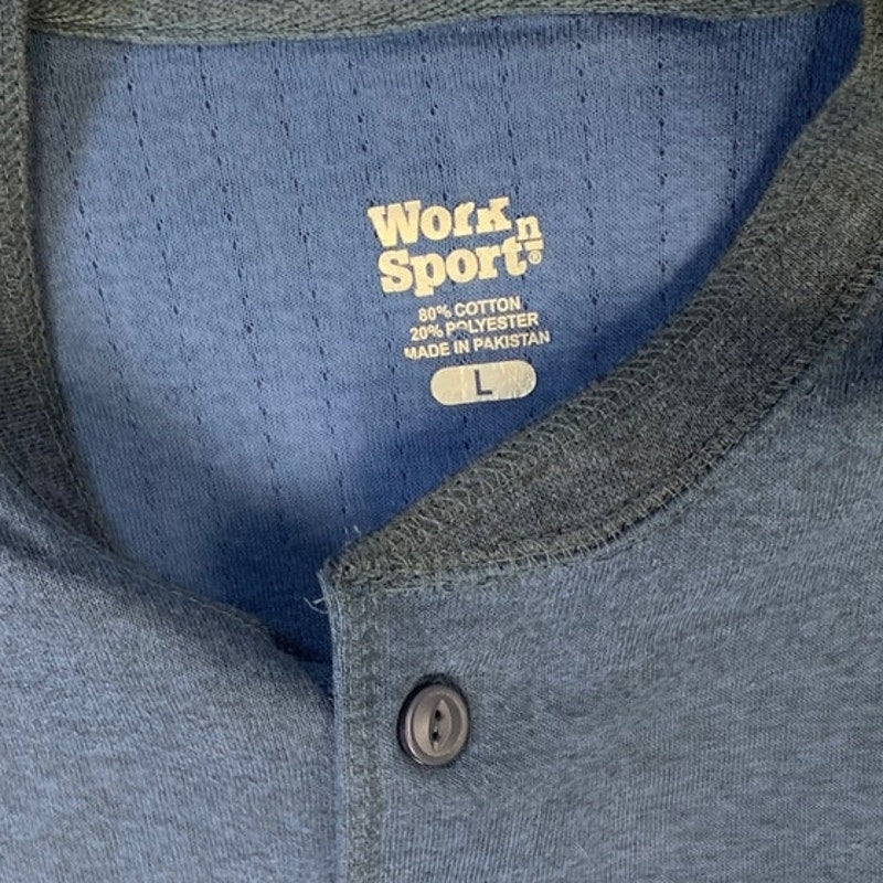 New Work N Sport Mens Navy Blue Long Sleeve PolyCotton Pullover Henley Shirt