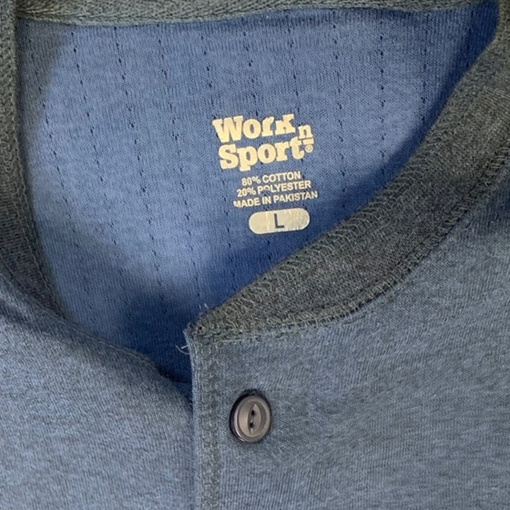 New Work N Sport Mens Navy Blue Long Sleeve PolyCotton Pullover Henley Shirt