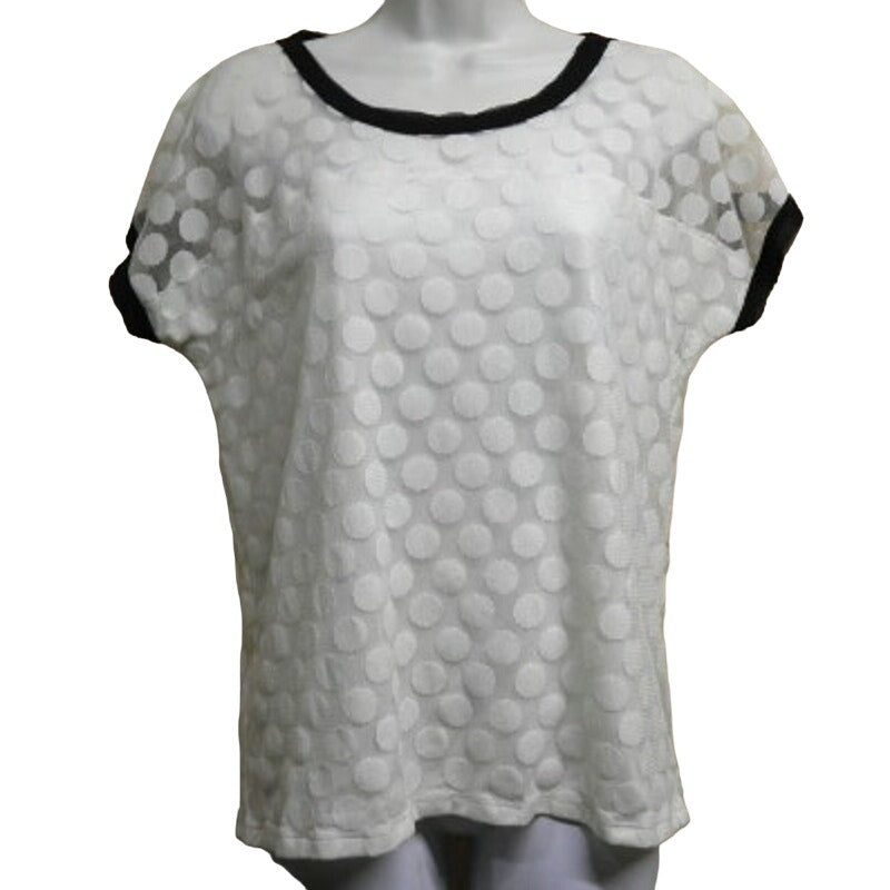 Ann Taylor Womens Medium Cream Sheer Polka Dot Fully Lined Overlay Top Blouse