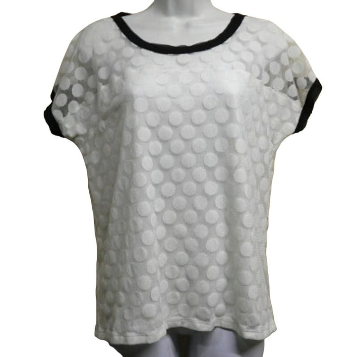 Ann Taylor Womens Medium Cream Sheer Polka Dot Fully Lined Overlay Top Blouse