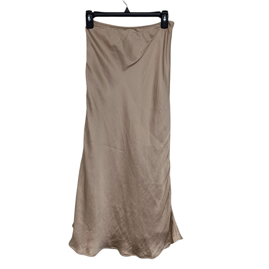 New American Eagle Womens Small AE High-Waisted Tan Sandbar Midi Slip Skirt