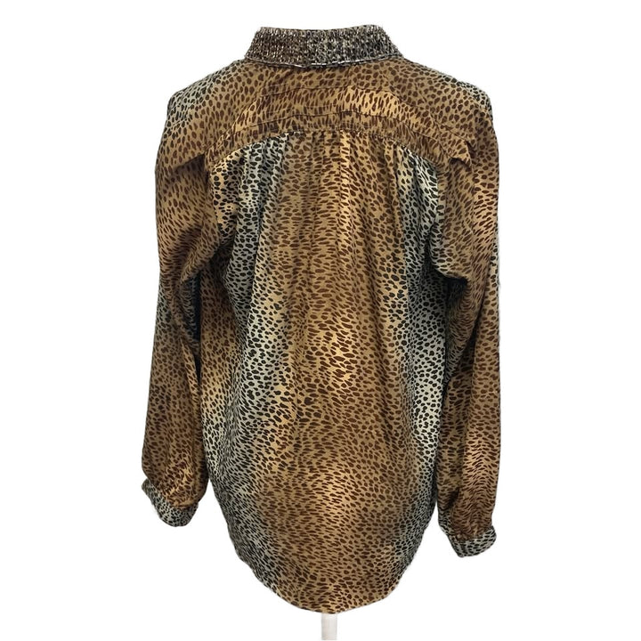 FYLO Womens Medium Cheetah Print Long Sleeve Beaded Collar Button Up Top