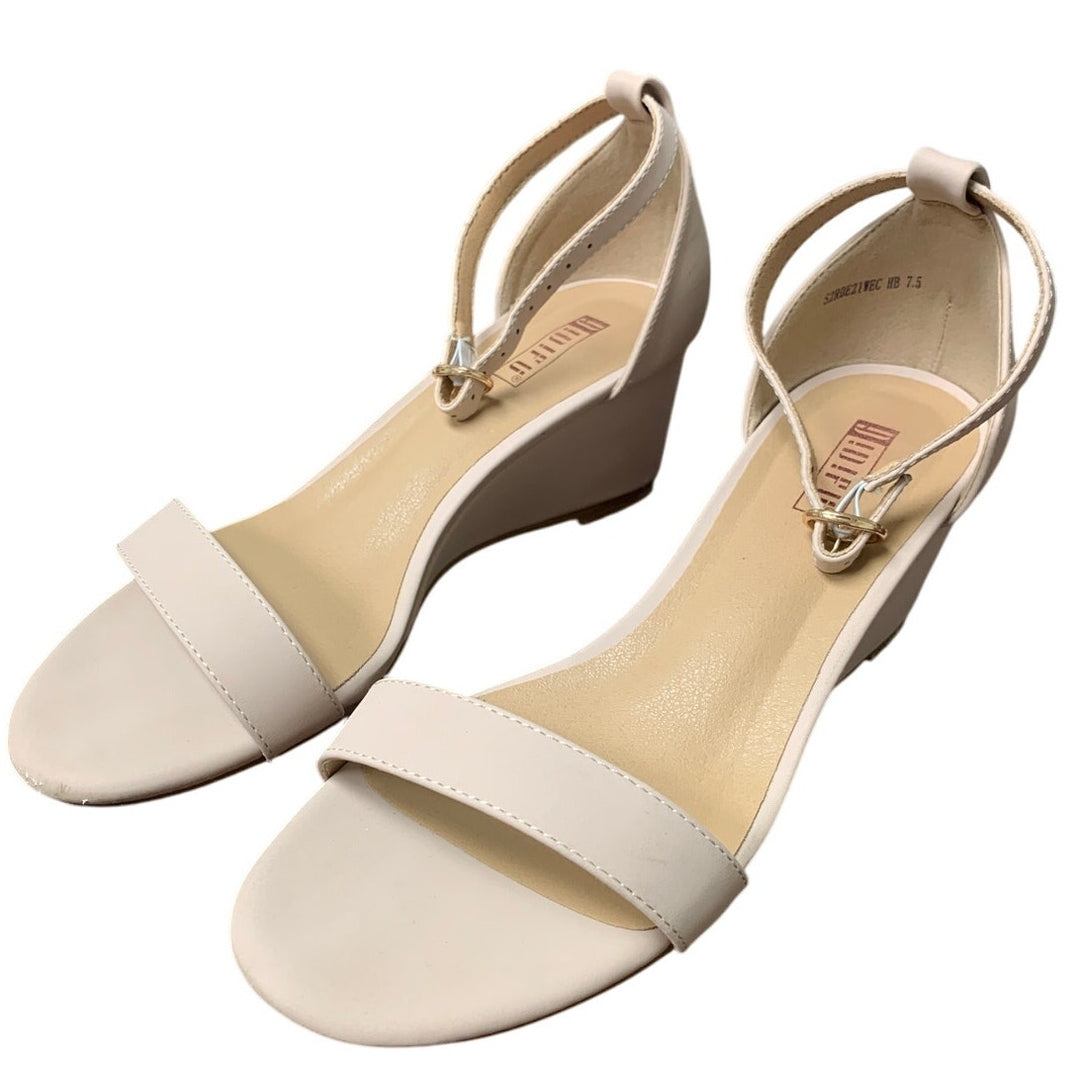 Idifu Womens Size 7.5 Tan 2.25" Wedge Heel Open Toe Ankle Strap Sandal Shoes