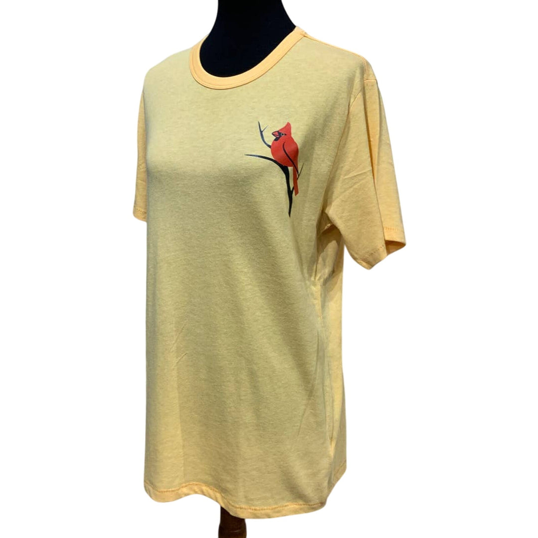 New Hand Printed Mens Large Red Cardinal Bird Short Sleeve PolyCotton T-Shirt