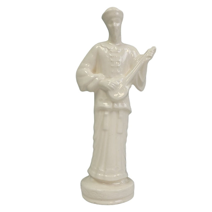 Vintage White Ceramic Oriental Chinese Asian Man Holding A Mandolin Figurine