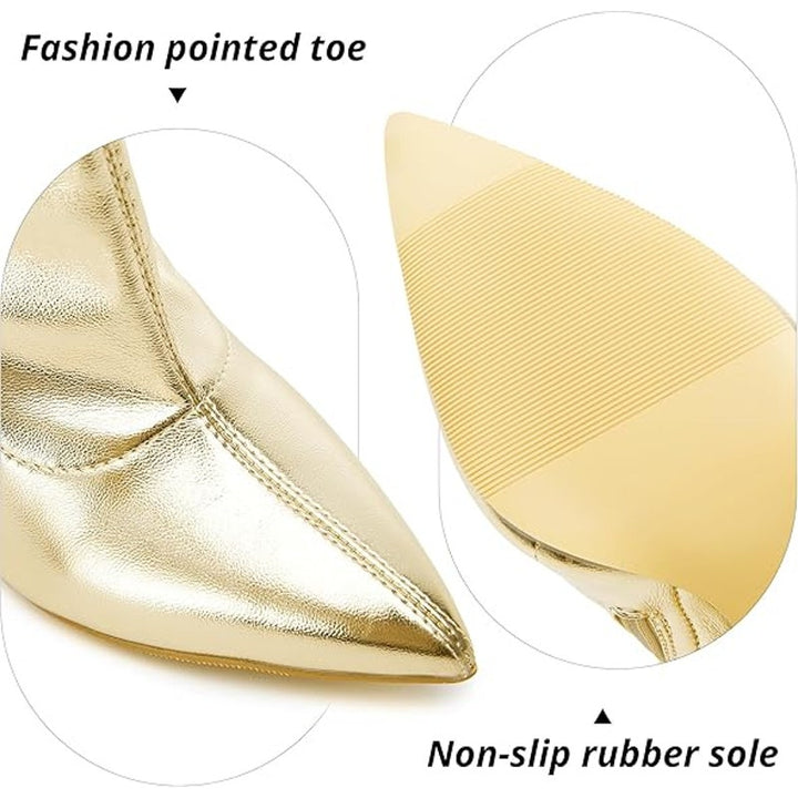 Wsheliu Womens Size 8 Gold 4" Heel Thigh High Gogo Boots Pointed Toe Shoes