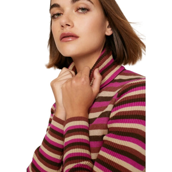 Toccin NY Womens XL Alice Purple Pink Stripe Long Sleeve Turtleneck Knit Sweater