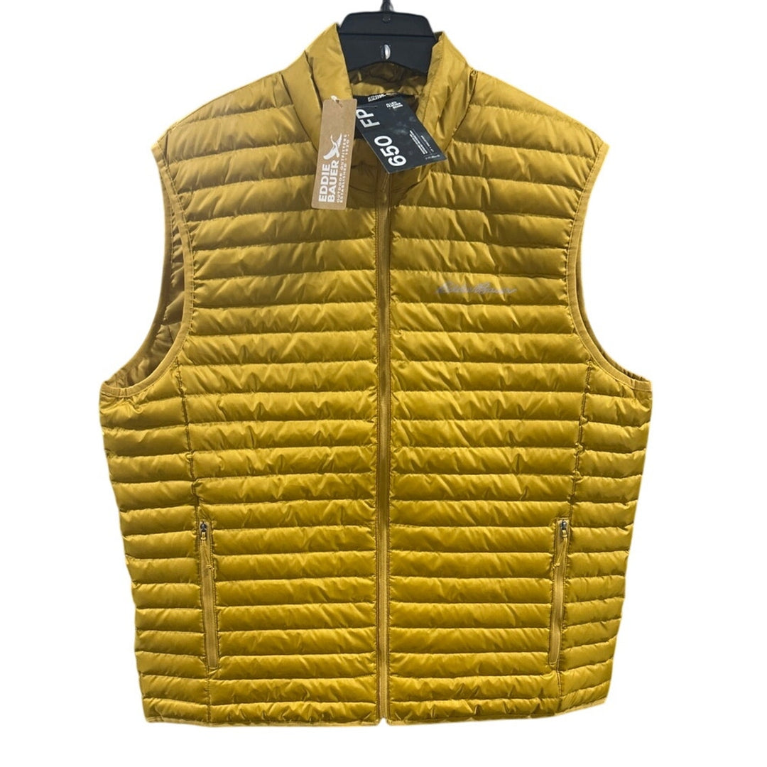 New Eddie Bauer Mens Medium Gold Yellow Microlight 650FP Down Zip Up Puffer Vest
