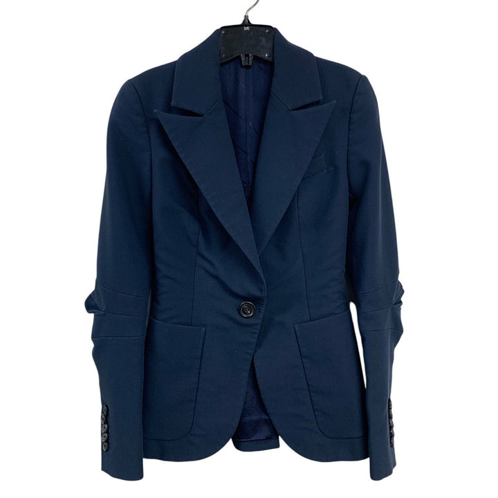 Marina Moscone Womens Size 0 Navy Blue Patch Pocket Single Button Blazer Jacket