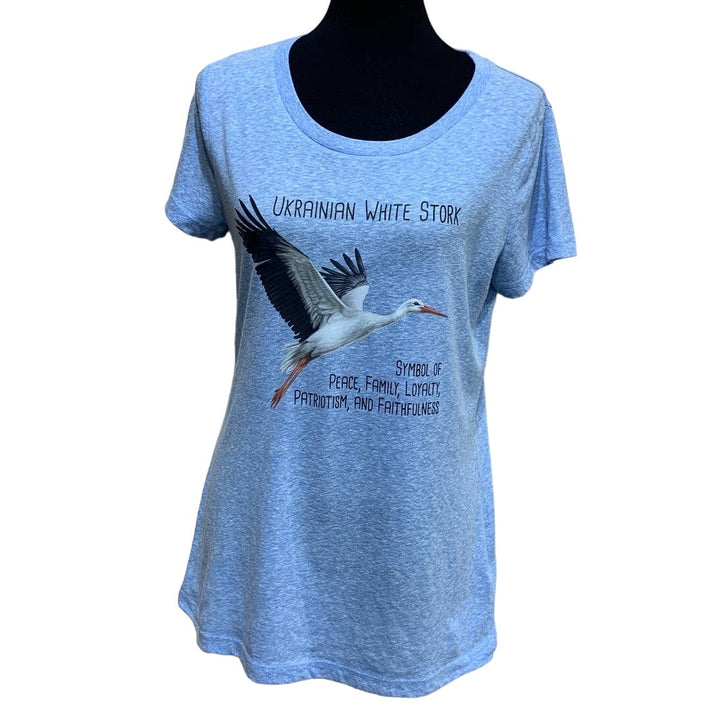 Upcycled Hand Printed Large Ukraine Peace Stork Bird Slava Ukraini Artist Tee